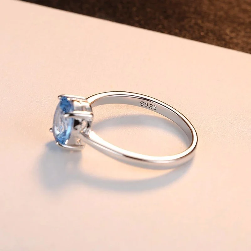 Natürliche Solitaire Sky Blue Oval Topas Stein Sterling Silber Ring für Frauen Mode S925 Fine Jewelry