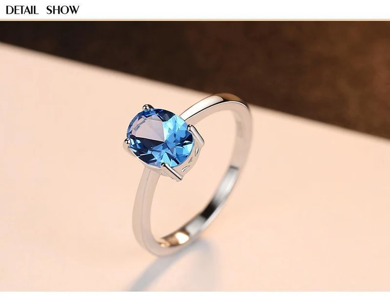 Natürliche Solitaire Sky Blue Oval Topas Stein Sterling Silber Ring für Frauen Mode S925 Fine Jewelry