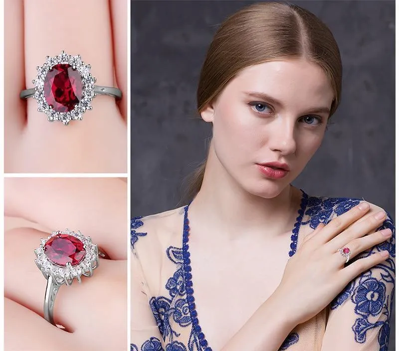 Verlobungshochzeit Erstellt Red Ruby Ring Set Pure Solid Echte 925 Sterling Silber Schmuck