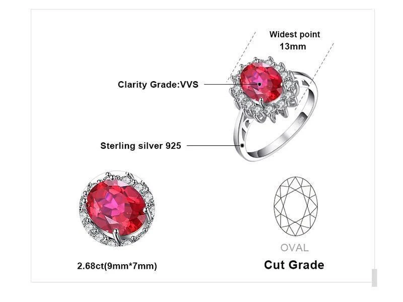 Verlobungshochzeit Erstellt Red Ruby Ring Set Pure Solid Echte 925 Sterling Silber Schmuck