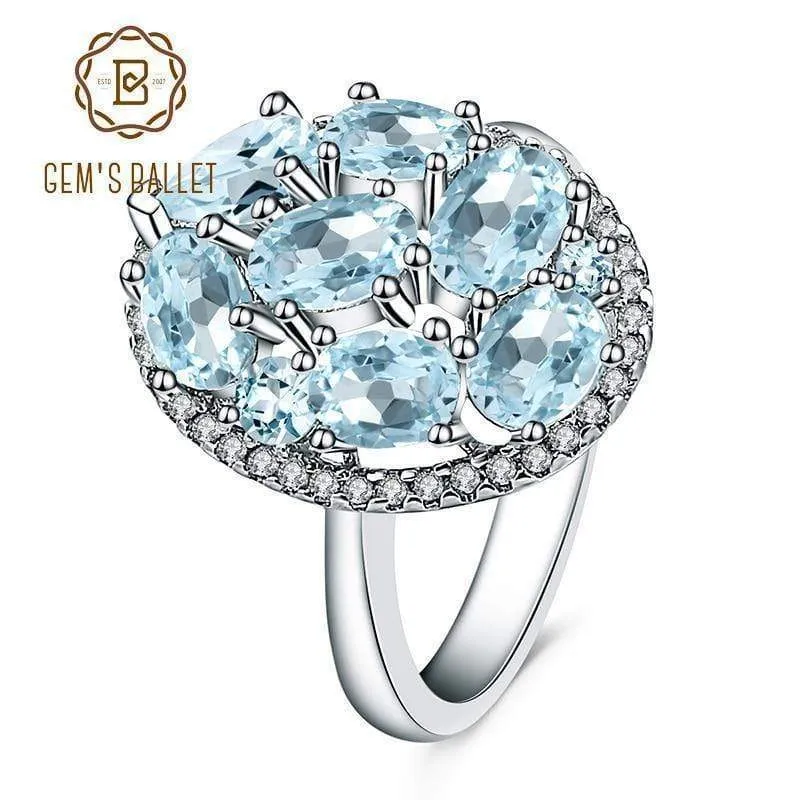 Sky Blue Topas Ringe Genuine 100% 925 Sterling Silber Vintage-Modeschmuck für Frauen Hochzeit Engagement