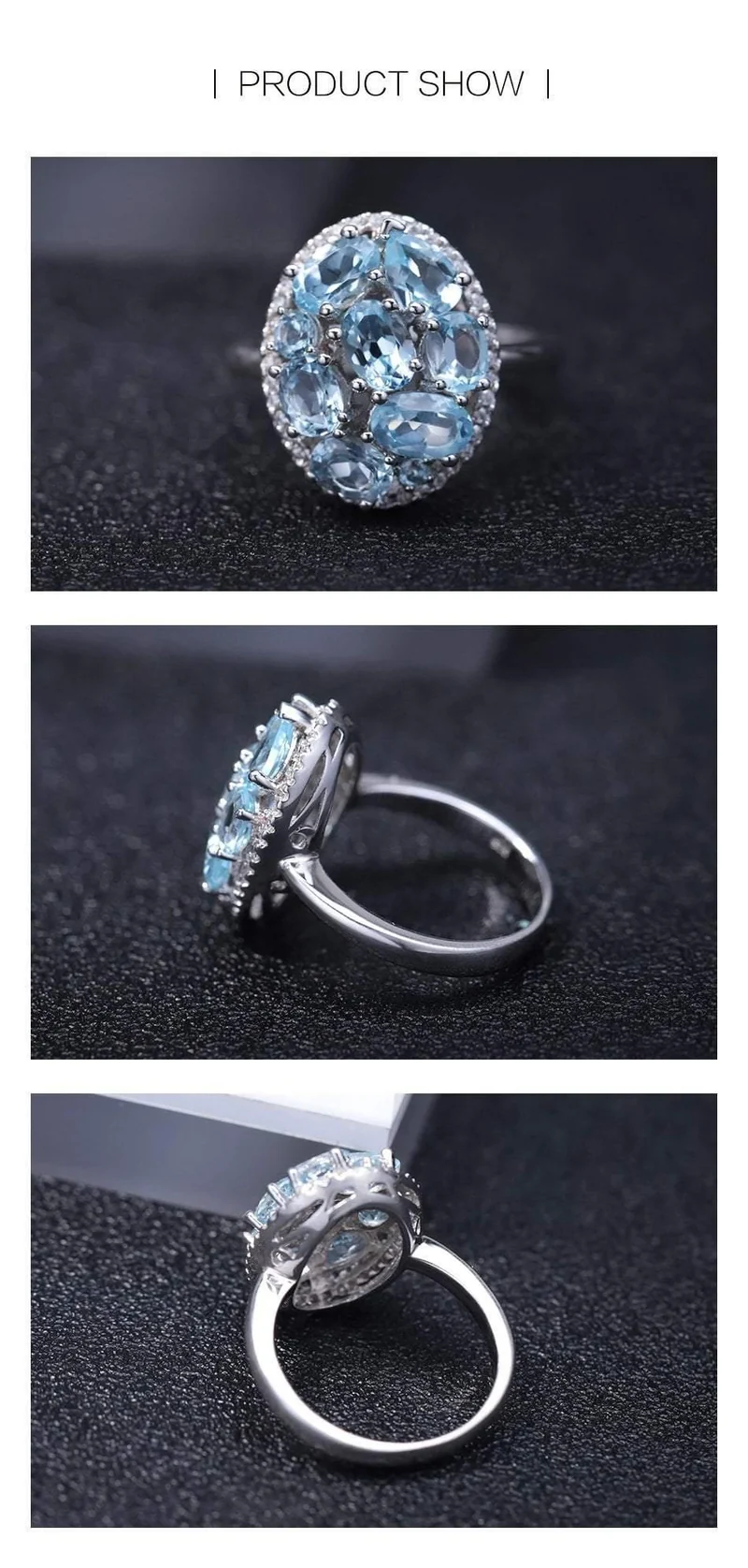 Sky Blue Topas Ringe Genuine 100% 925 Sterling Silber Vintage-Modeschmuck für Frauen Hochzeit Engagement