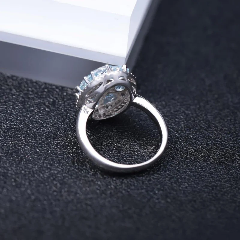 Sky Blue Topas Ringe Genuine 100% 925 Sterling Silber Vintage-Modeschmuck für Frauen Hochzeit Engagement