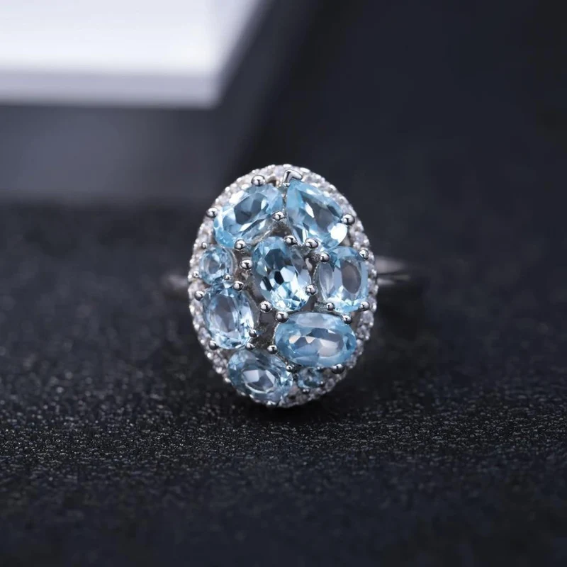 Sky Blue Topas Ringe Genuine 100% 925 Sterling Silber Vintage-Modeschmuck für Frauen Hochzeit Engagement