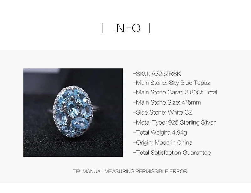 Sky Blue Topas Ringe Genuine 100% 925 Sterling Silber Vintage-Modeschmuck für Frauen Hochzeit Engagement