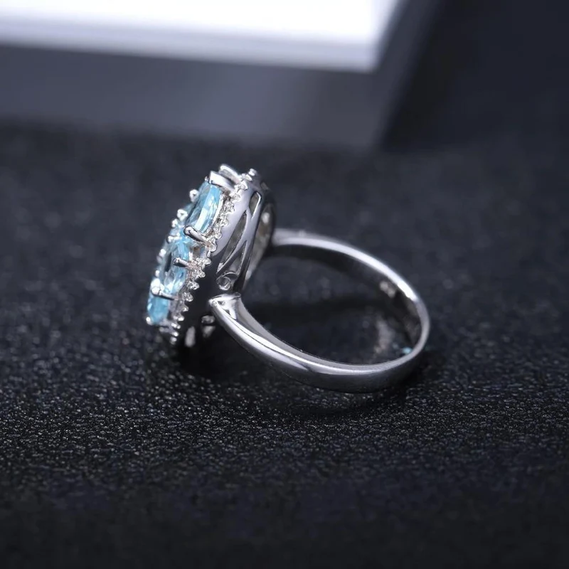 Sky Blue Topas Ringe Genuine 100% 925 Sterling Silber Vintage-Modeschmuck für Frauen Hochzeit Engagement