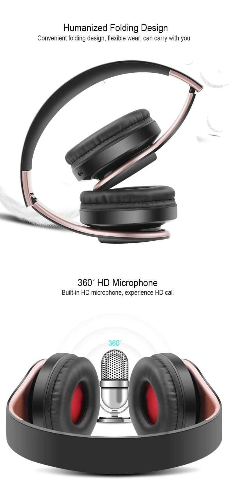 Drahtlose Kopfhörer Bluetooth Stereo Faltbarer Kopfhörer Audio Mp3 Einstellbare Kopfhörer mit Mikrofon für Musik