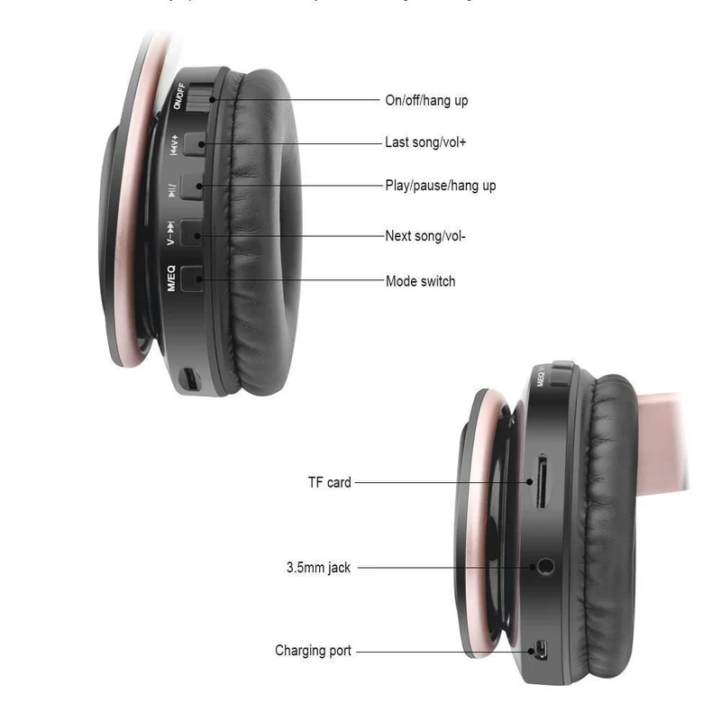 Drahtlose Kopfhörer Bluetooth Stereo Faltbarer Kopfhörer Audio Mp3 Einstellbare Kopfhörer mit Mikrofon für Musik