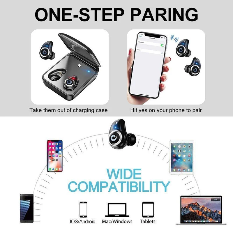 Bluetooth 5.0 Kopfhörer True Wireless EarBuds IPX7 Wasserdichtes Stereo-Headset 2000mAh Power Bank Telefonladung für iPhone 6s 7 Sony
