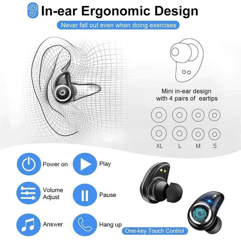 Bluetooth 5.0 Kopfhörer True Wireless EarBuds IPX7 Wasserdichtes Stereo-Headset 2000mAh Power Bank Telefonladung für iPhone 6s 7 Sony