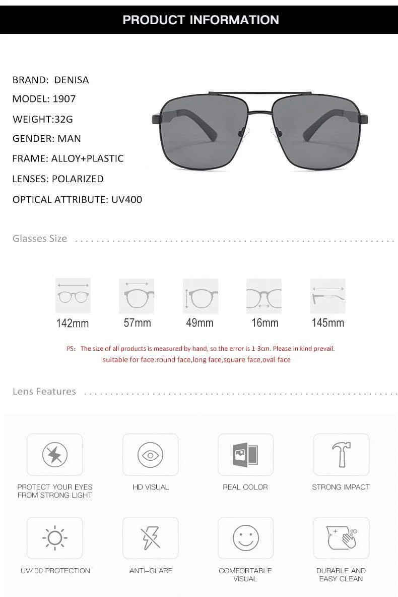 Luxus-Marken-Antireflex-Herren-Sonnenbrille, quadratische Sonnenbrille mit polarisierter Beschichtung
