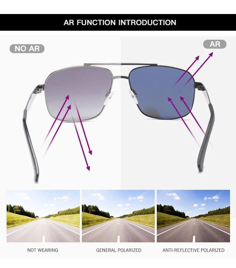 Luxus-Marken-Antireflex-Herren-Sonnenbrille, quadratische Sonnenbrille mit polarisierter Beschichtung