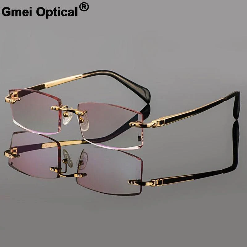 Phantom Besatz Titan Brille Herrenmodell Diamantbesatz Gold Randlos Fertig Korrekturgläser