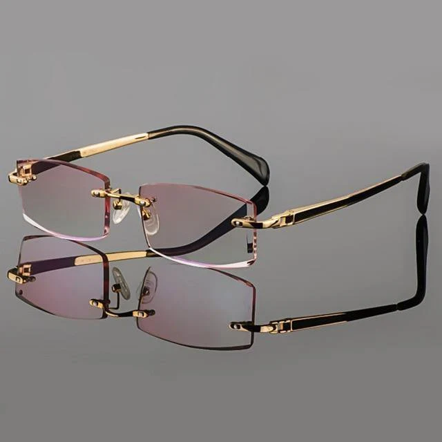 Phantom Besatz Titan Brille Herrenmodell Diamantbesatz Gold Randlos Fertig Korrekturgläser