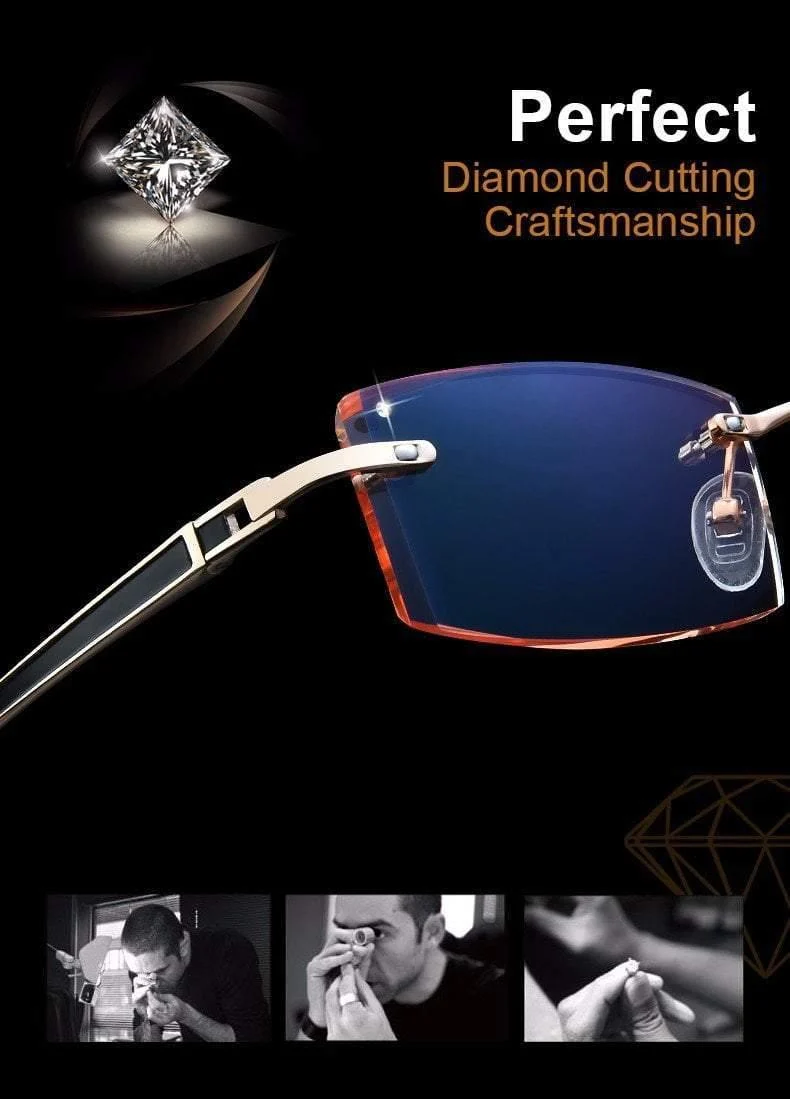 Phantom Besatz Titan Brille Herrenmodell Diamantbesatz Gold Randlos Fertig Korrekturgläser