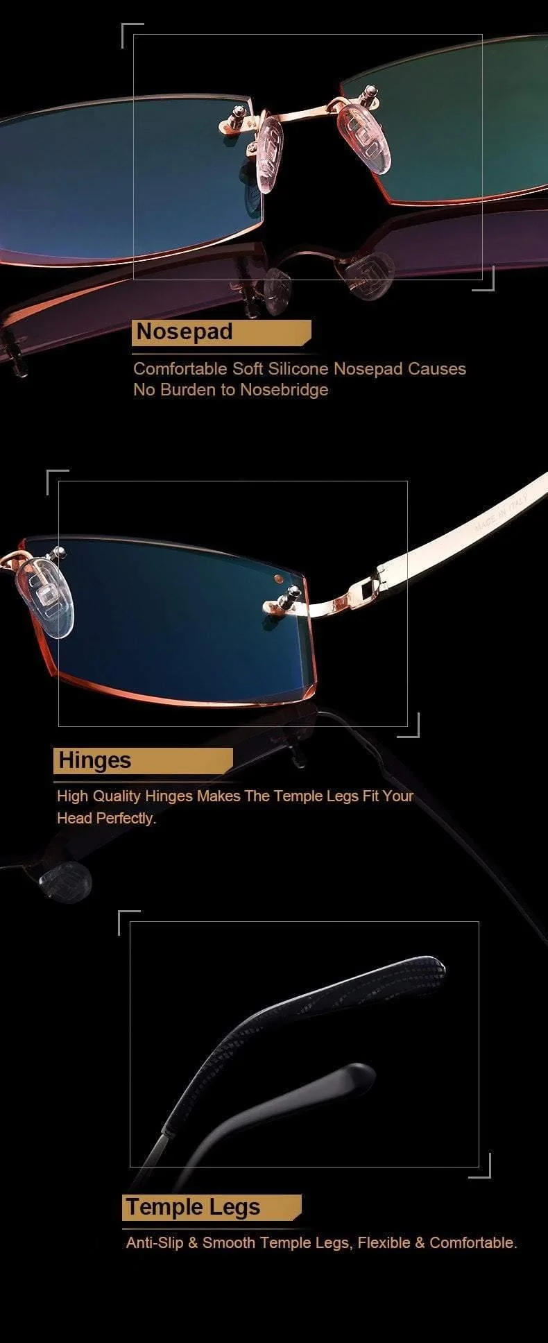 Phantom Besatz Titan Brille Herrenmodell Diamantbesatz Gold Randlos Fertig Korrekturgläser