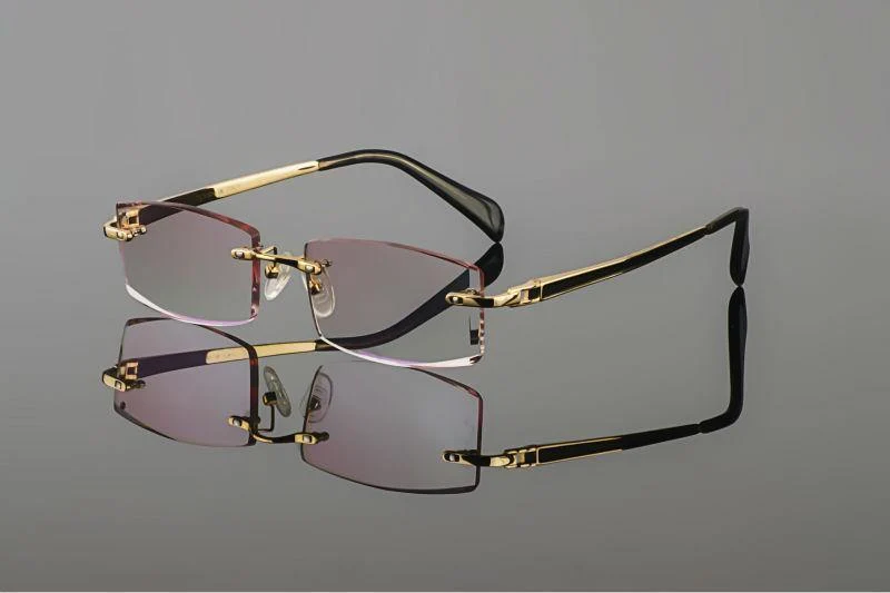 Phantom Besatz Titan Brille Herrenmodell Diamantbesatz Gold Randlos Fertig Korrekturgläser
