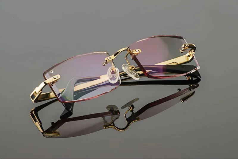 Phantom Besatz Titan Brille Herrenmodell Diamantbesatz Gold Randlos Fertig Korrekturgläser