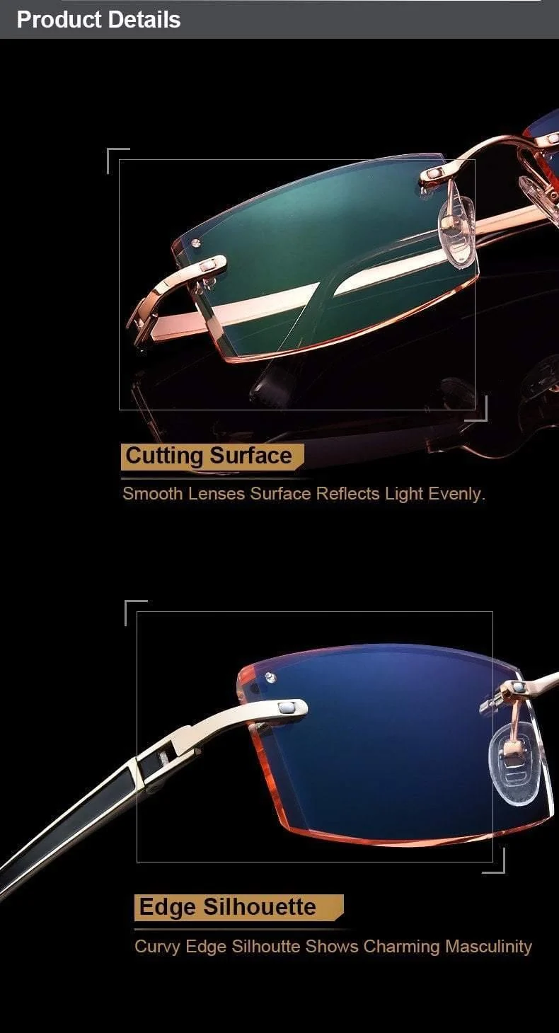 Phantom Besatz Titan Brille Herrenmodell Diamantbesatz Gold Randlos Fertig Korrekturgläser