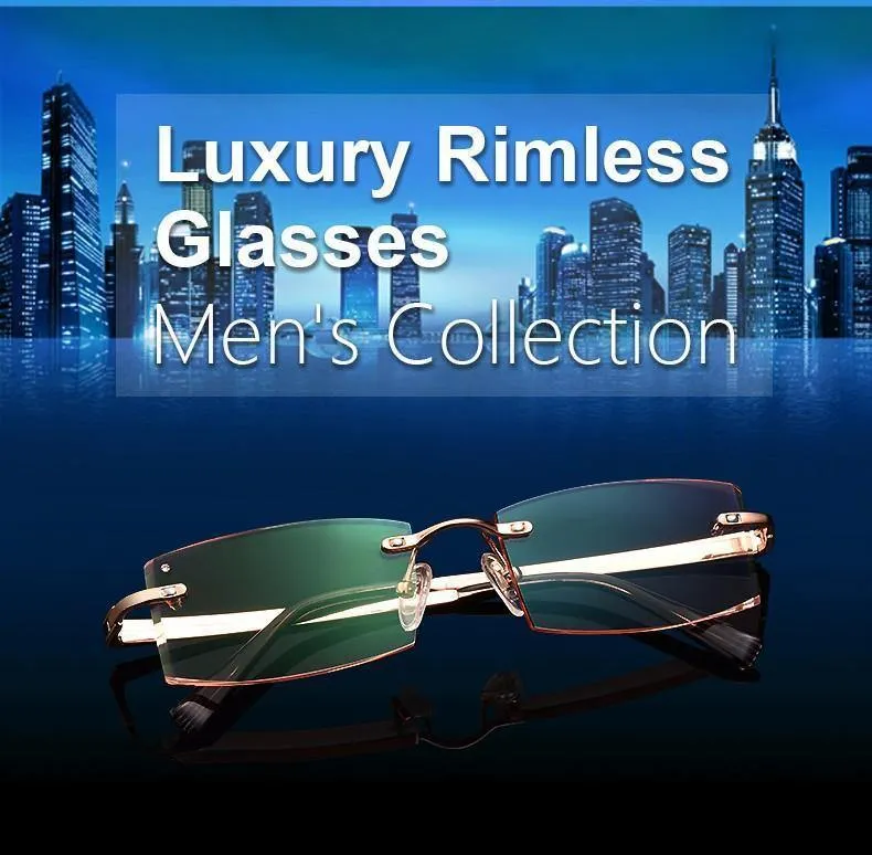 Phantom Besatz Titan Brille Herrenmodell Diamantbesatz Gold Randlos Fertig Korrekturgläser