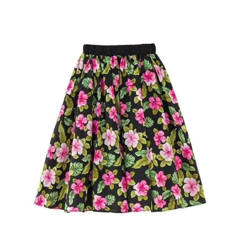 Sommer-Outfit für Mädchen, modische zweiteilige Kleidungssets für Teenager, schwarze Oberteile und Röcke mit Blumenmuster, Größe 8 10 12, Mädchenkleidung