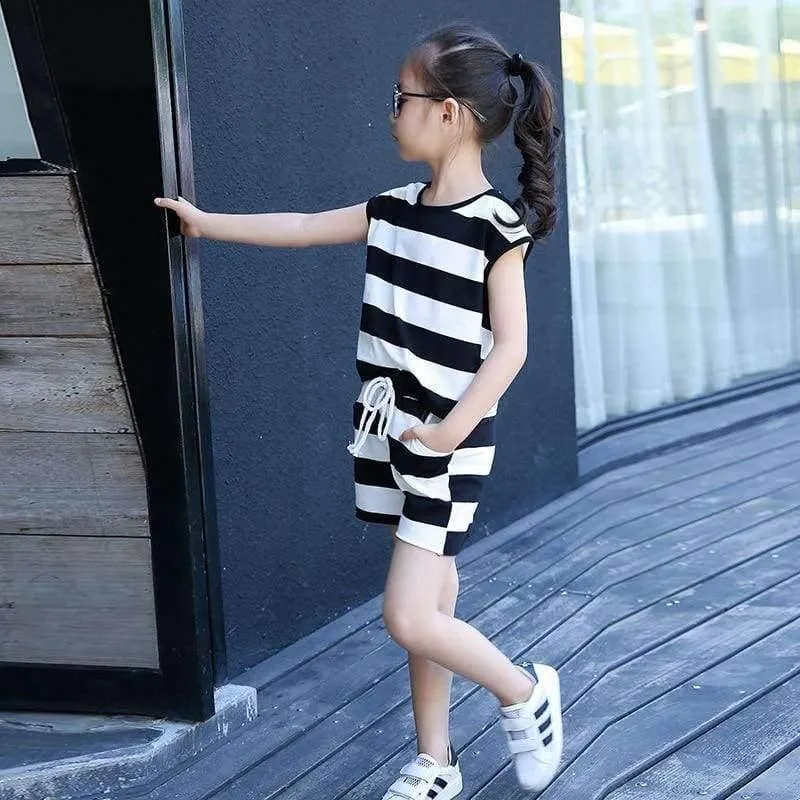Kinder Kleidung Set Große Mädchen Sommer Neue Mode Kurzarm Streifen Top Shorts 2pc Set Teenager Mädchen Casual Anzug 4-16 jahre