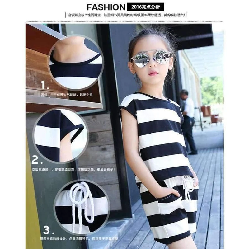 Kinder Kleidung Set Große Mädchen Sommer Neue Mode Kurzarm Streifen Top Shorts 2pc Set Teenager Mädchen Casual Anzug 4-16 jahre