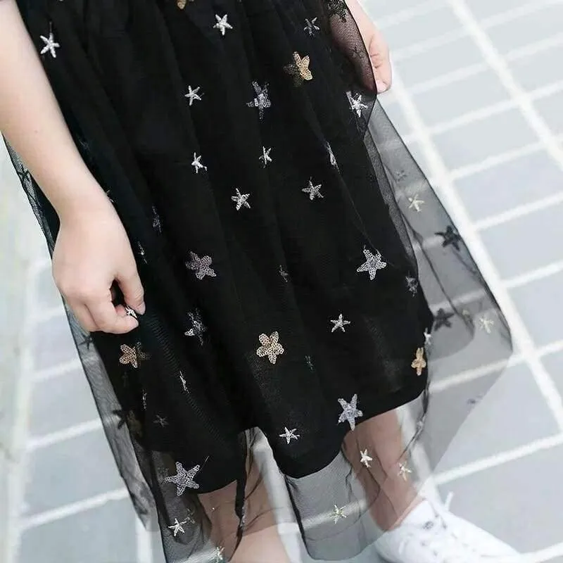 Mädchen-Kleidungssets, Sommermode für Teenager, Kostüm für große Mädchen, 2-tlg. T-Shirt + Pailletten-Netzröcke, 6 8 10 12 14 16 Jahre