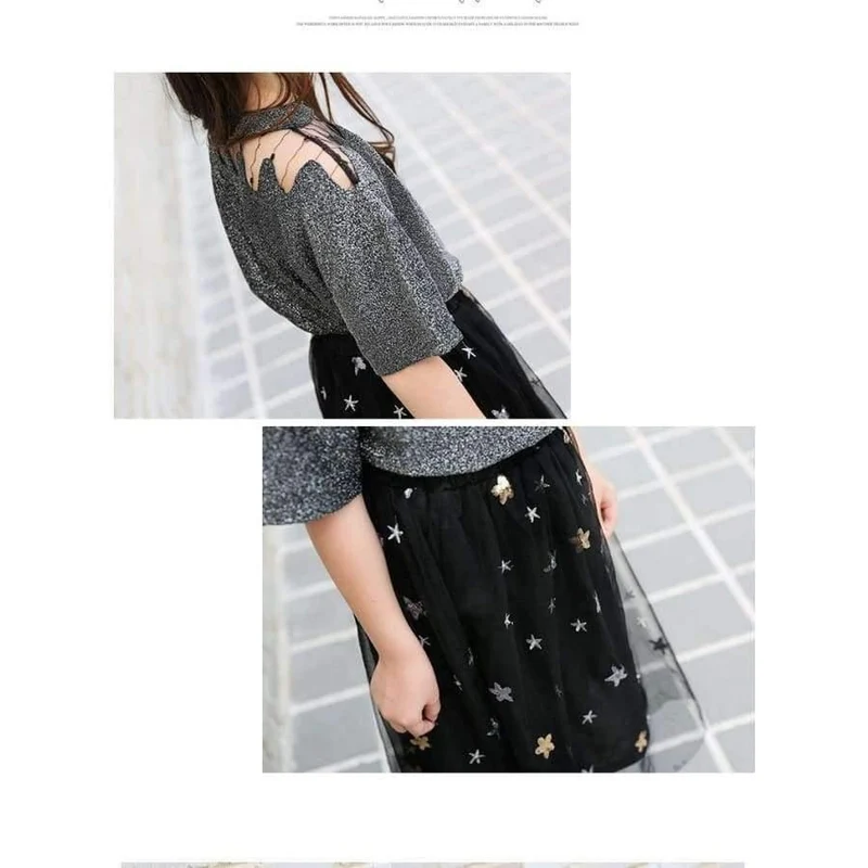 Mädchen-Kleidungssets, Sommermode für Teenager, Kostüm für große Mädchen, 2-tlg. T-Shirt + Pailletten-Netzröcke, 6 8 10 12 14 16 Jahre