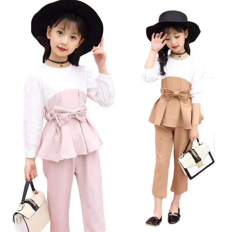 Teenager mädchen kleidung für 4-14 jahre mädchen mode 3 stücke kinder kleidung set langarm t-shirt + hosen + gürtel kinder outfit