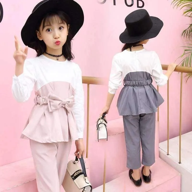Teenager mädchen kleidung für 4-14 jahre mädchen mode 3 stücke kinder kleidung set langarm t-shirt + hosen + gürtel kinder outfit