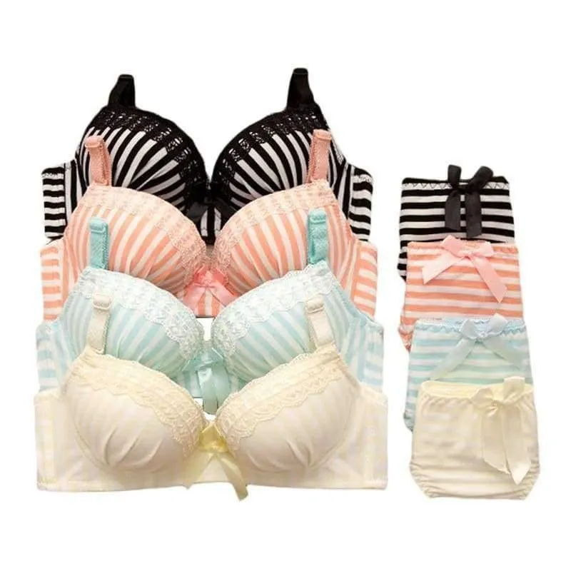 Teenager Mädchen Streifen Trainings BHs Sets Junge Studentin Drahtlose Baumwolle BHs Spitze Höschen 2Pcs Sets Teenager Entwicklung Kleidung GB15