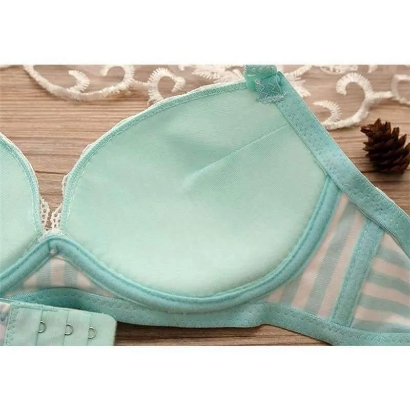 Teenager Mädchen Streifen Trainings BHs Sets Junge Studentin Drahtlose Baumwolle BHs Spitze Höschen 2Pcs Sets Teenager Entwicklung Kleidung GB15