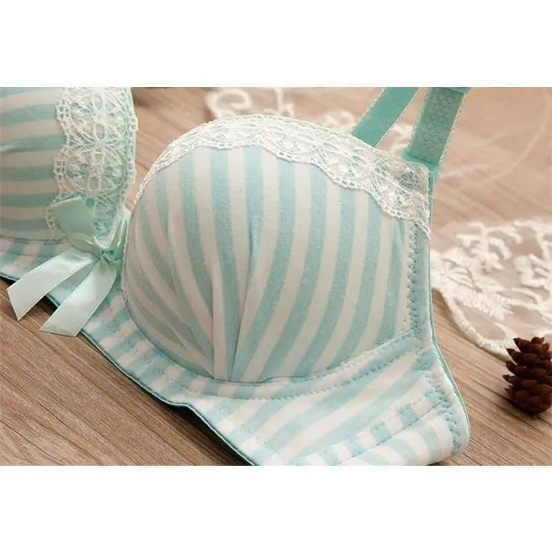 Teenager Mädchen Streifen Trainings BHs Sets Junge Studentin Drahtlose Baumwolle BHs Spitze Höschen 2Pcs Sets Teenager Entwicklung Kleidung GB15