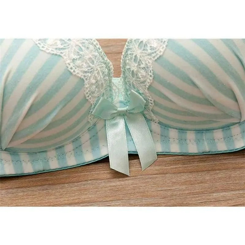 Teenager Mädchen Streifen Trainings BHs Sets Junge Studentin Drahtlose Baumwolle BHs Spitze Höschen 2Pcs Sets Teenager Entwicklung Kleidung GB15