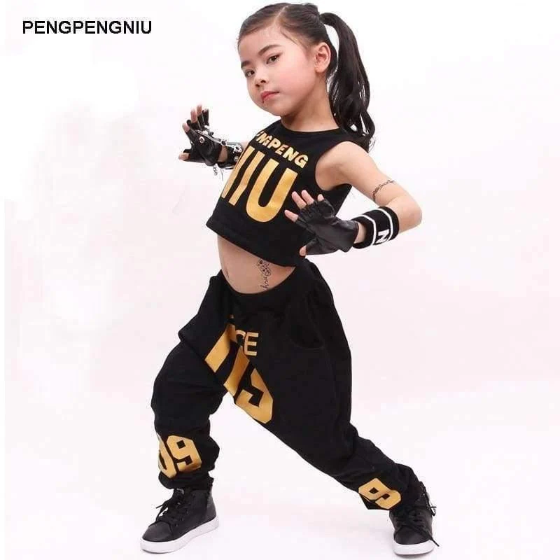 Jazz Dance Kostüme für Mädchen Frühling Sommer Kinder Street Dance Kleidung Sets Teenager Hip Hop T Shirt Hosen Sets