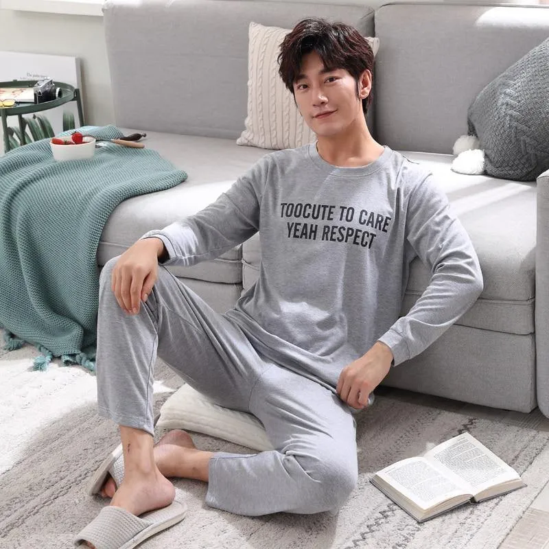 Herren-Pyjama aus Baumwolle mit Buchstaben, gestreift, Nachtwäsche, Cartoon-Pyjama-Sets, lässiger Schlaf- und Lounge-Pyjama, Übergröße 3XL