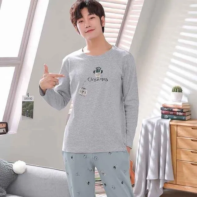 Herren-Pyjama aus Baumwolle mit Buchstaben, gestreift, Nachtwäsche, Cartoon-Pyjama-Sets, lässiger Schlaf- und Lounge-Pyjama, Übergröße 3XL