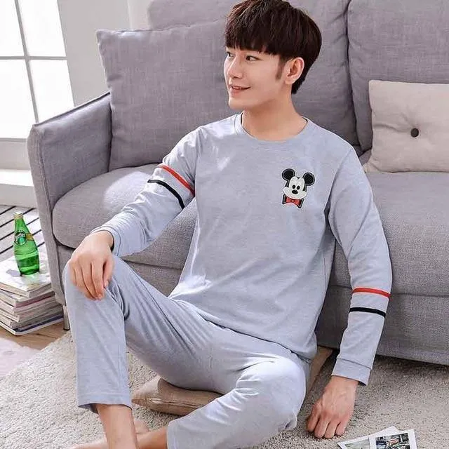 Herren-Pyjama aus Baumwolle mit Buchstaben, gestreift, Nachtwäsche, Cartoon-Pyjama-Sets, lässiger Schlaf- und Lounge-Pyjama, Übergröße 3XL