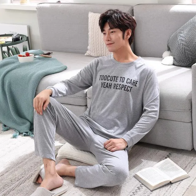 Herren-Pyjama aus Baumwolle mit Buchstaben, gestreift, Nachtwäsche, Cartoon-Pyjama-Sets, lässiger Schlaf- und Lounge-Pyjama, Übergröße 3XL