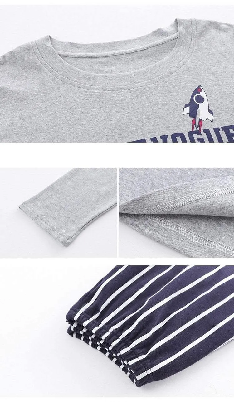 Herren-Pyjama aus Baumwolle mit Buchstaben, gestreift, Nachtwäsche, Cartoon-Pyjama-Sets, lässiger Schlaf- und Lounge-Pyjama, Übergröße 3XL