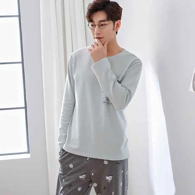 Herren-Pyjama aus Baumwolle mit Buchstaben, gestreift, Nachtwäsche, Cartoon-Pyjama-Sets, lässiger Schlaf- und Lounge-Pyjama, Übergröße 3XL