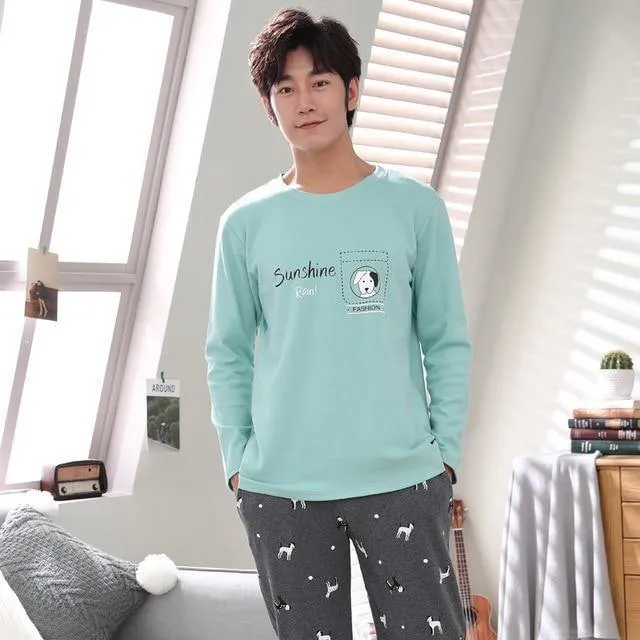 Herren-Pyjama aus Baumwolle mit Buchstaben, gestreift, Nachtwäsche, Cartoon-Pyjama-Sets, lässiger Schlaf- und Lounge-Pyjama, Übergröße 3XL