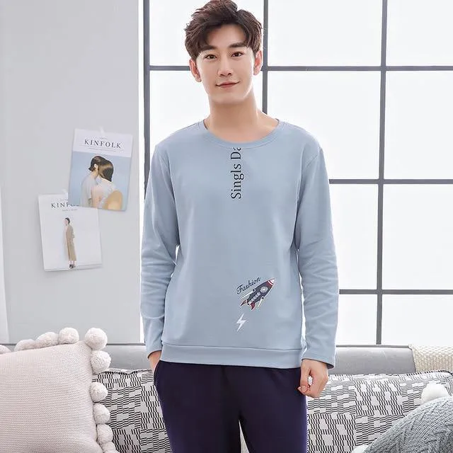 Herren-Pyjama aus Baumwolle mit Buchstaben, gestreift, Nachtwäsche, Cartoon-Pyjama-Sets, lässiger Schlaf- und Lounge-Pyjama, Übergröße 3XL
