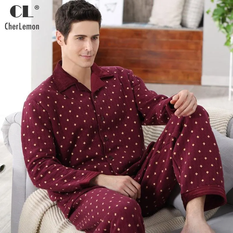Baumwolle Plaid Pyjamas Homewear Langarm Warme Winter Pyjamas Nachtwäsche Männliche Schlaf Lounge M-4XL