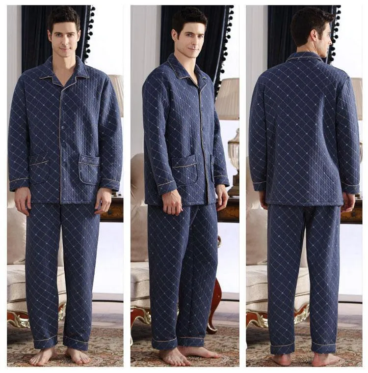 Baumwolle Plaid Pyjamas Homewear Langarm Warme Winter Pyjamas Nachtwäsche Männliche Schlaf Lounge M-4XL