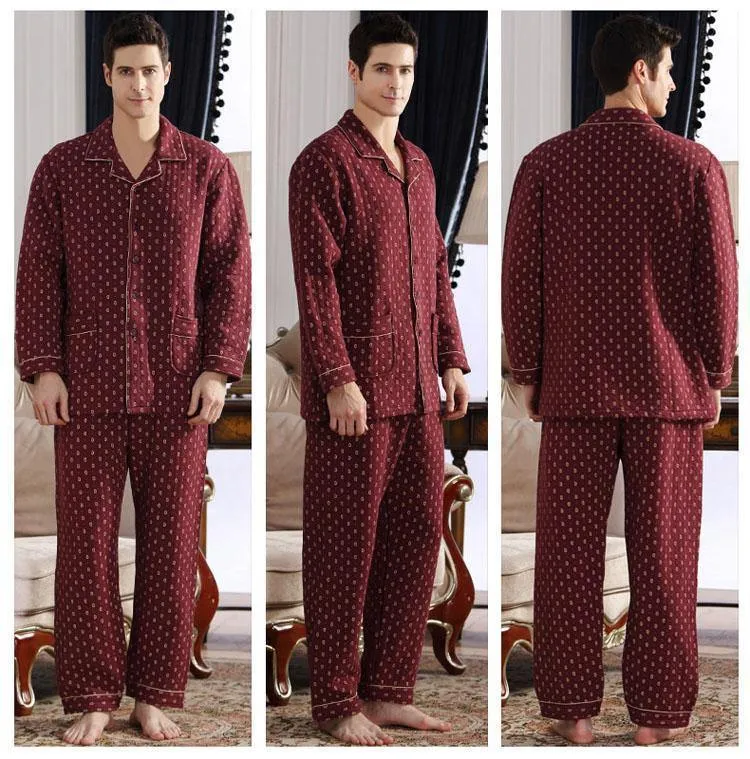 Baumwolle Plaid Pyjamas Homewear Langarm Warme Winter Pyjamas Nachtwäsche Männliche Schlaf Lounge M-4XL