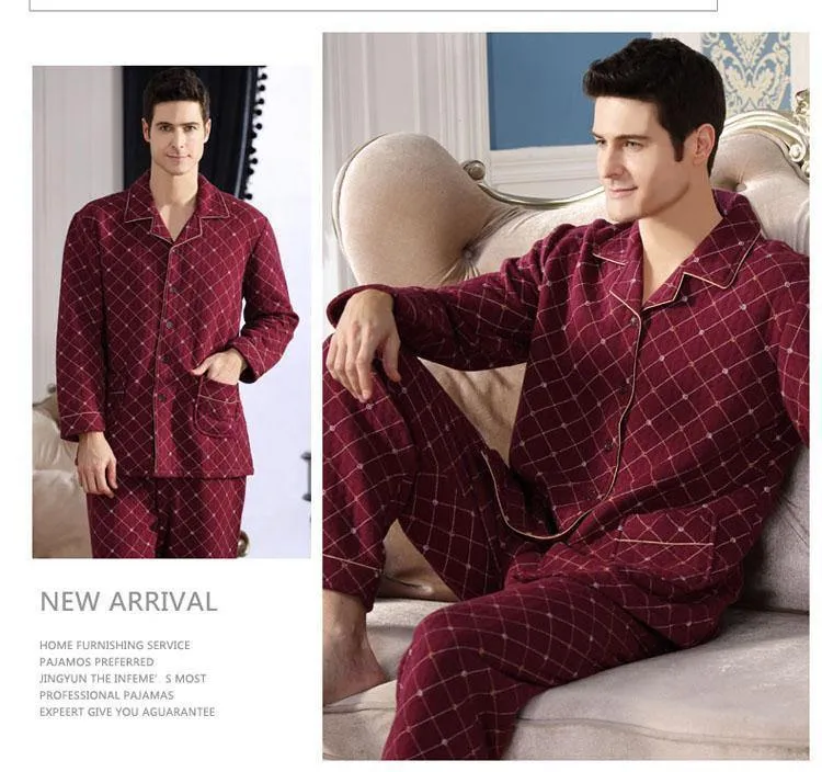 Baumwolle Plaid Pyjamas Homewear Langarm Warme Winter Pyjamas Nachtwäsche Männliche Schlaf Lounge M-4XL