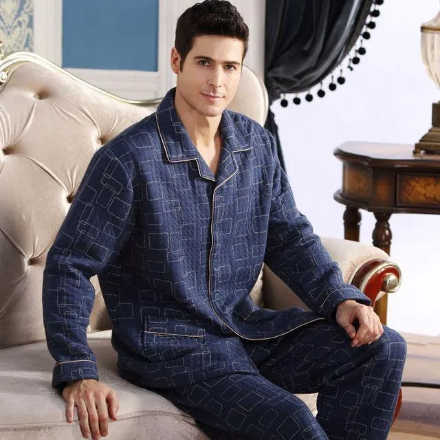 Baumwolle Plaid Pyjamas Homewear Langarm Warme Winter Pyjamas Nachtwäsche Männliche Schlaf Lounge M-4XL