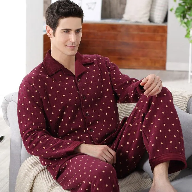 Baumwolle Plaid Pyjamas Homewear Langarm Warme Winter Pyjamas Nachtwäsche Männliche Schlaf Lounge M-4XL